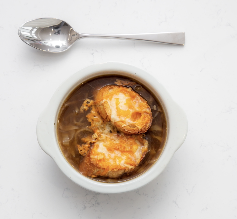 French Onion Soup with Ale and Cheddar